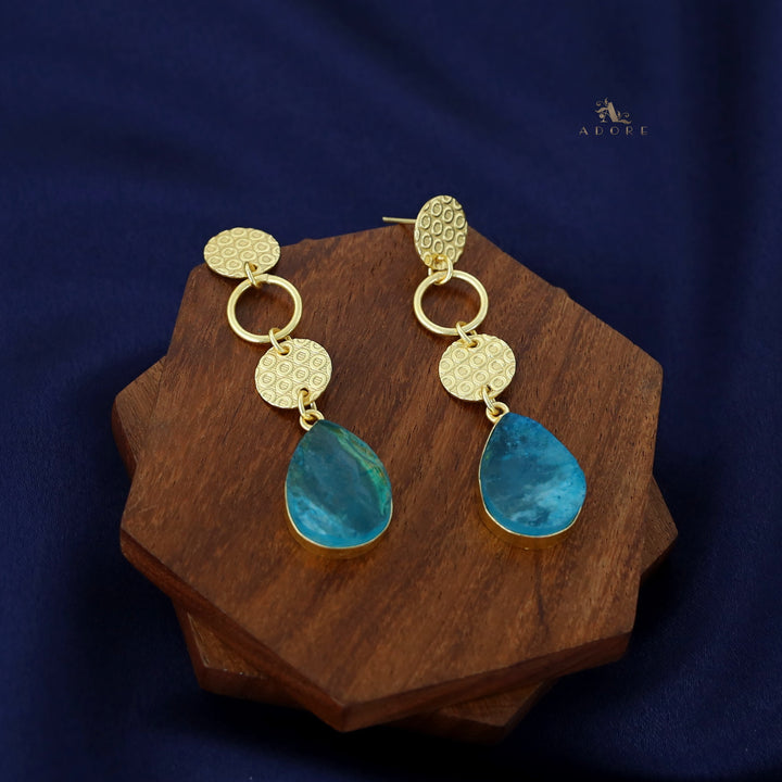 Golden Tri Circle Drop Dyed Stone Earring