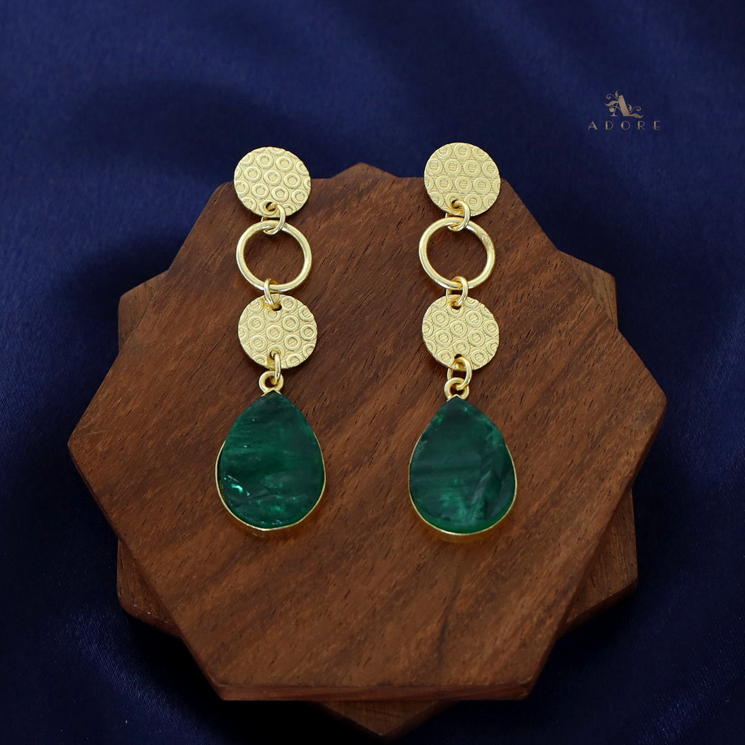 Golden Tri Circle Drop Dyed Stone Earring