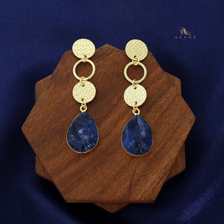 Golden Tri Circle Drop Dyed Stone Earring