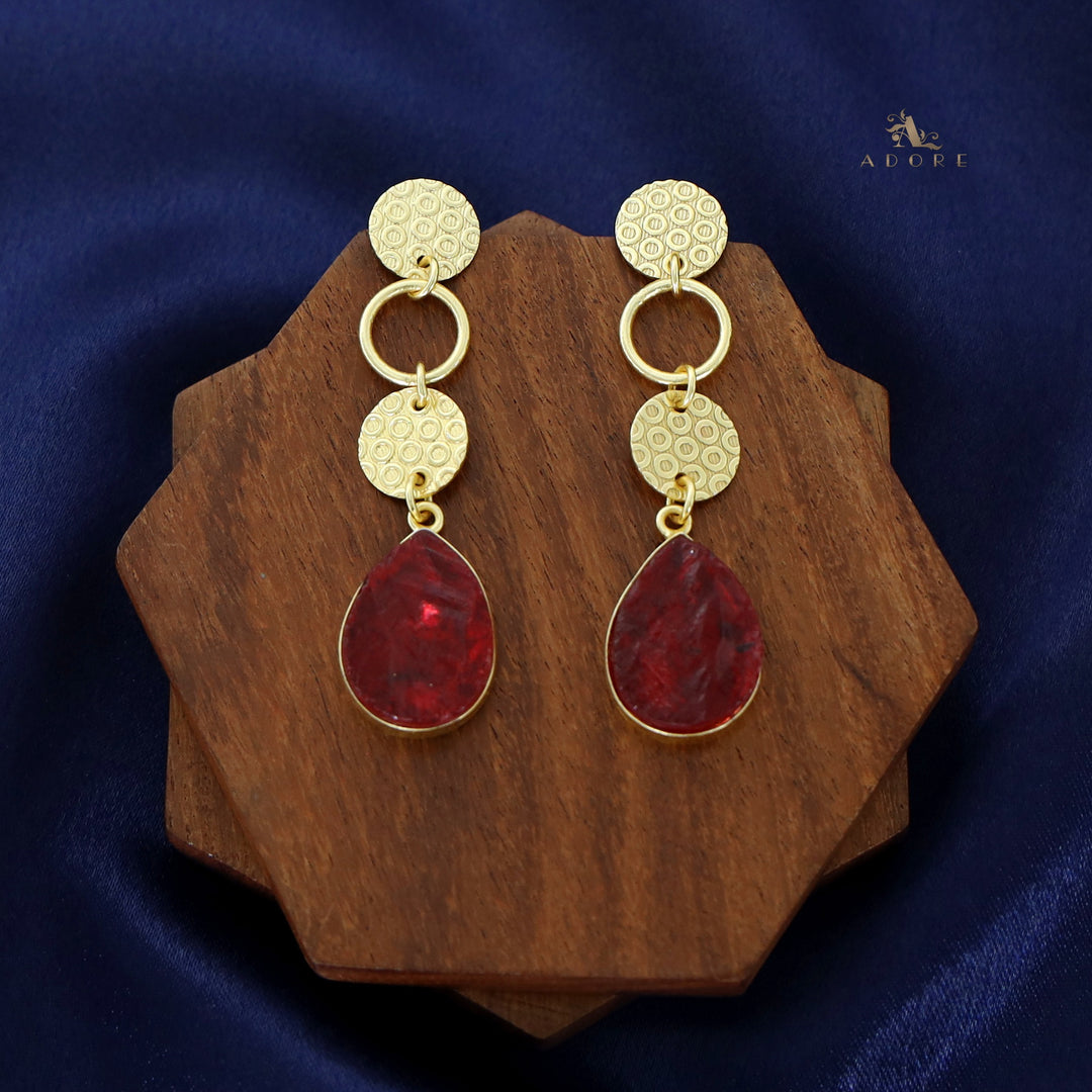 Golden Tri Circle Drop Dyed Stone Earring