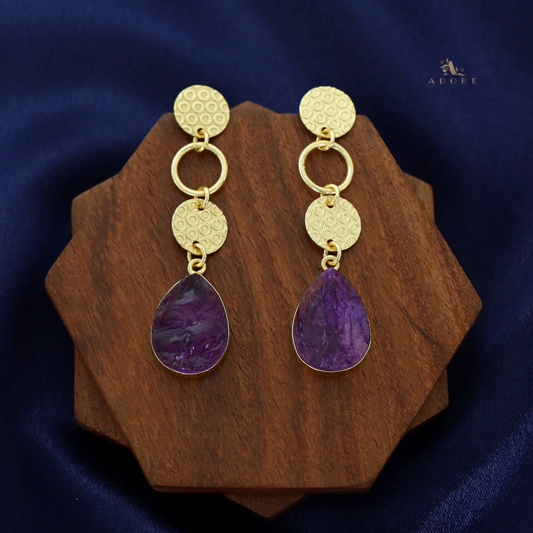 Golden Tri Circle Drop Dyed Stone Earring