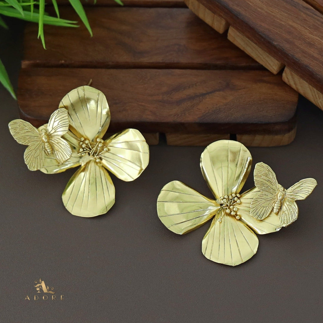 Ezza Golden Plated Flower with Butterfly Earring