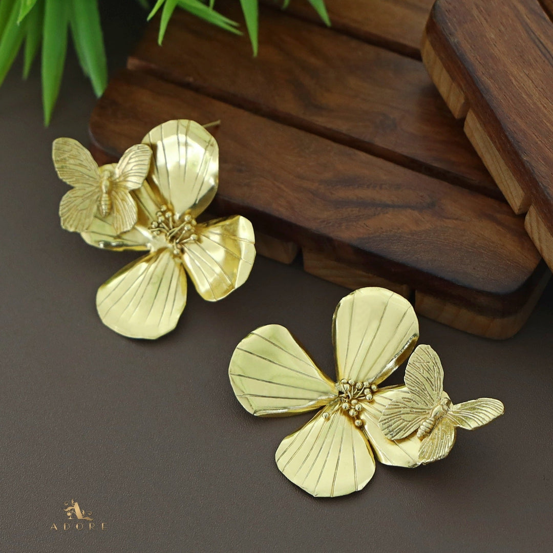 Ezza Golden Plated Flower with Butterfly Earring