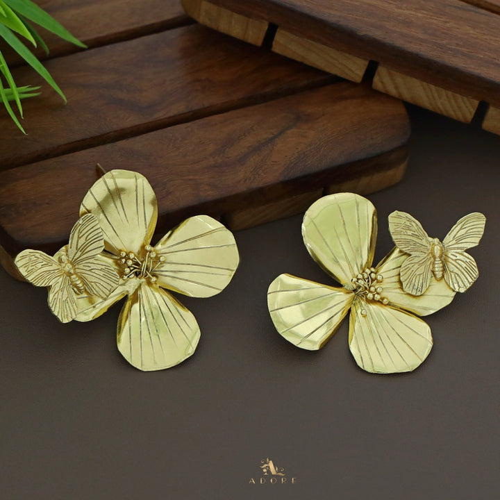 Ezza Golden Plated Flower with Butterfly Earring