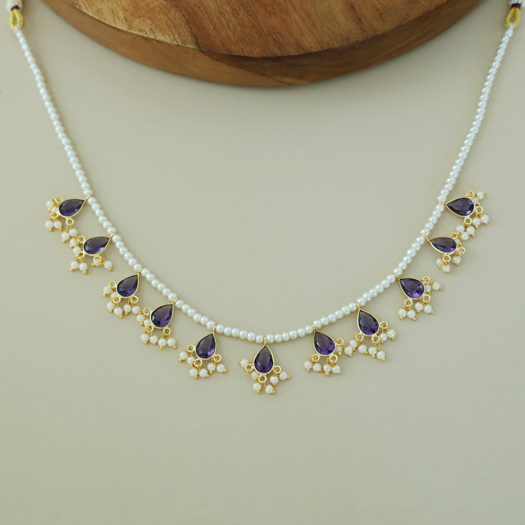 Golden Cluster Pearl Teardrop Glossy Stone Neckpiece