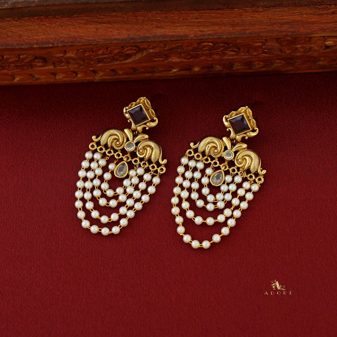 Avantika Diamond Circle Dew Drop Pearl Cluster Earring