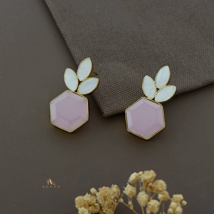 Varnika Tri MOP Drops Hexagon Glossy Stone Earring