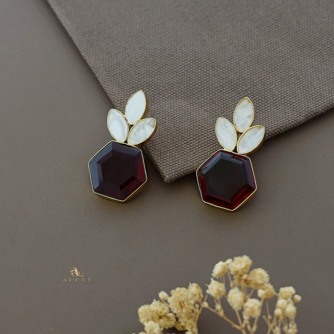 Varnika Tri MOP Drops Hexagon Glossy Stone Earring