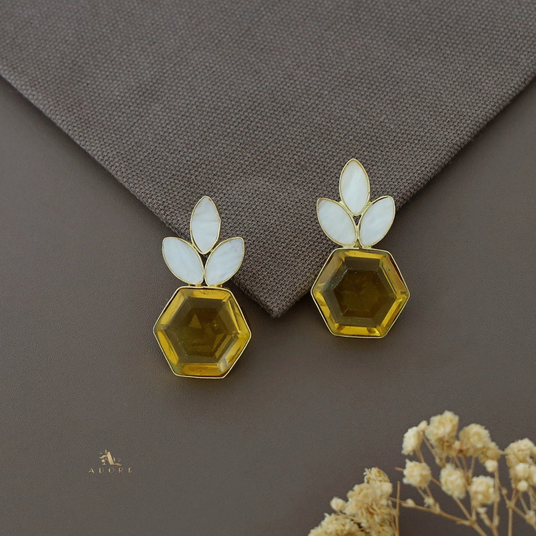 Varnika Tri MOP Drops Hexagon Glossy Stone Earring