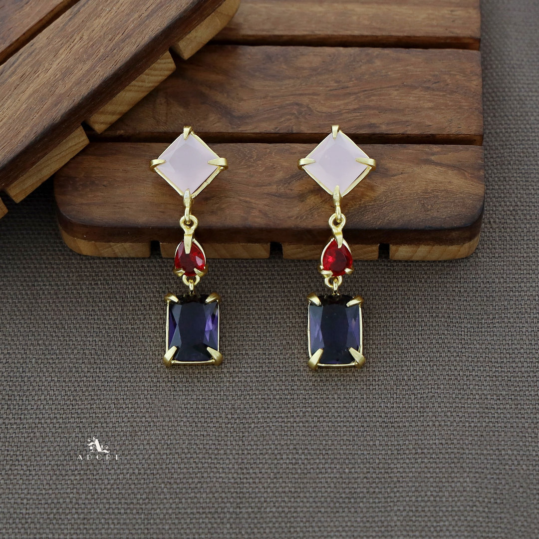 Multicolour Tri Glossy Stone Earring