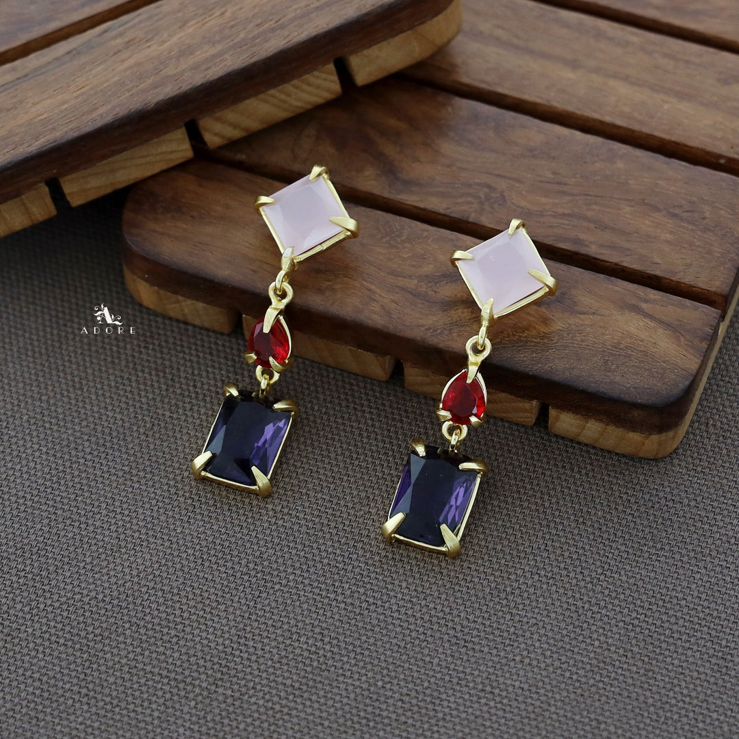 Multicolour Tri Glossy Stone Earring