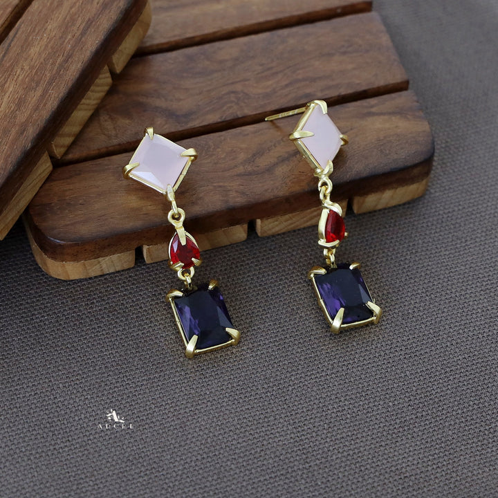 Multicolour Tri Glossy Stone Earring