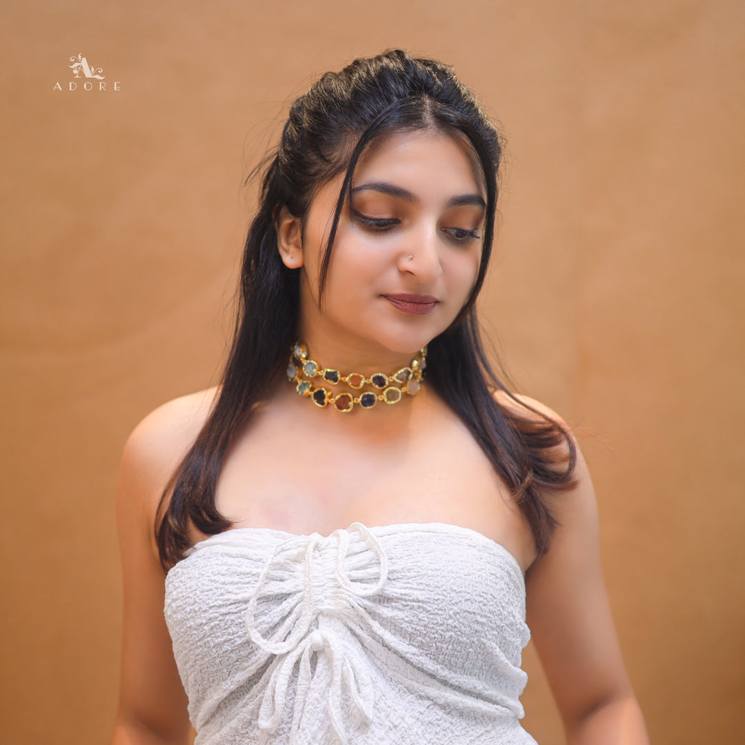 Mridula Golden Twin Layer Raw Stone Choker