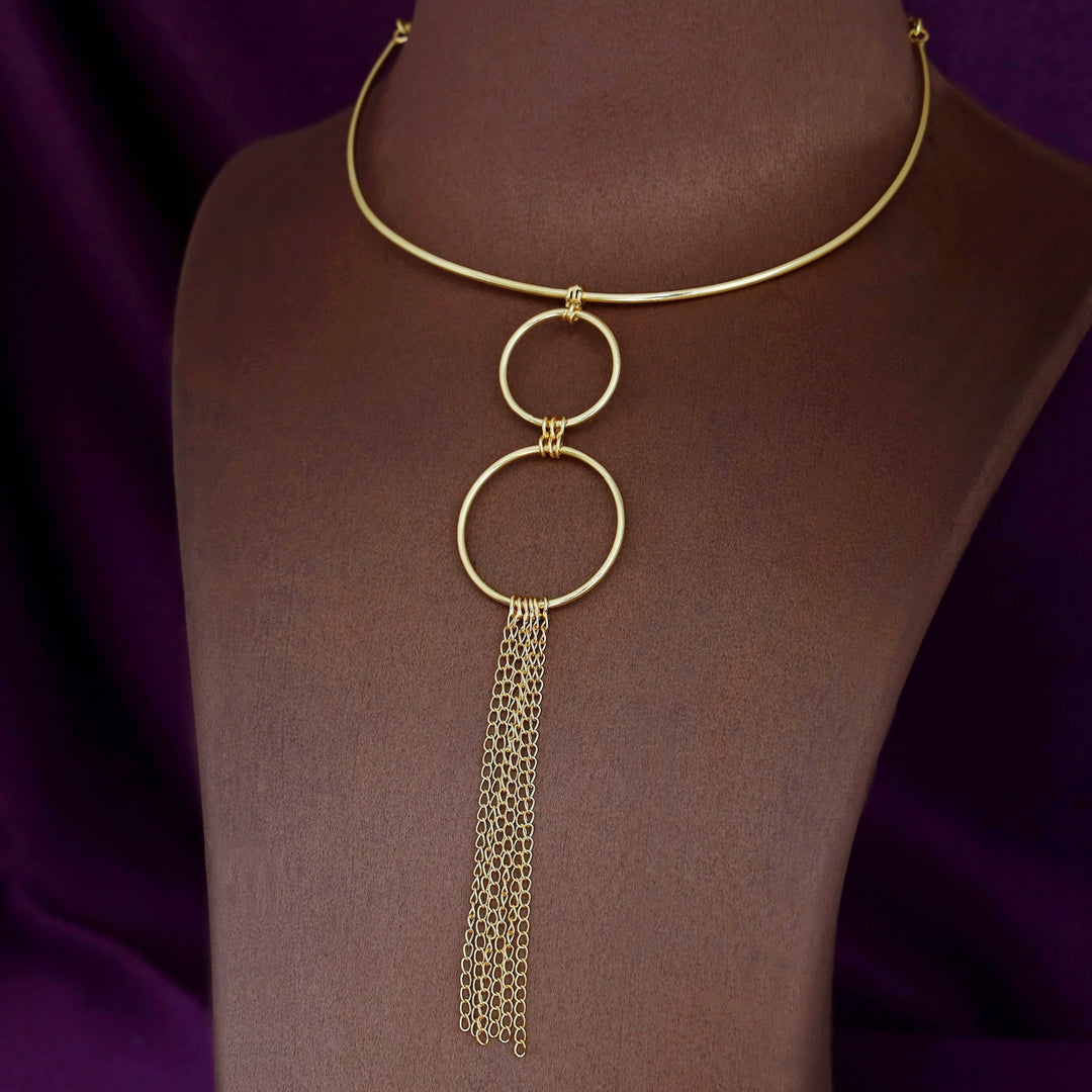 Miraya Golden Twin Circle + Chainy Neck Cuff