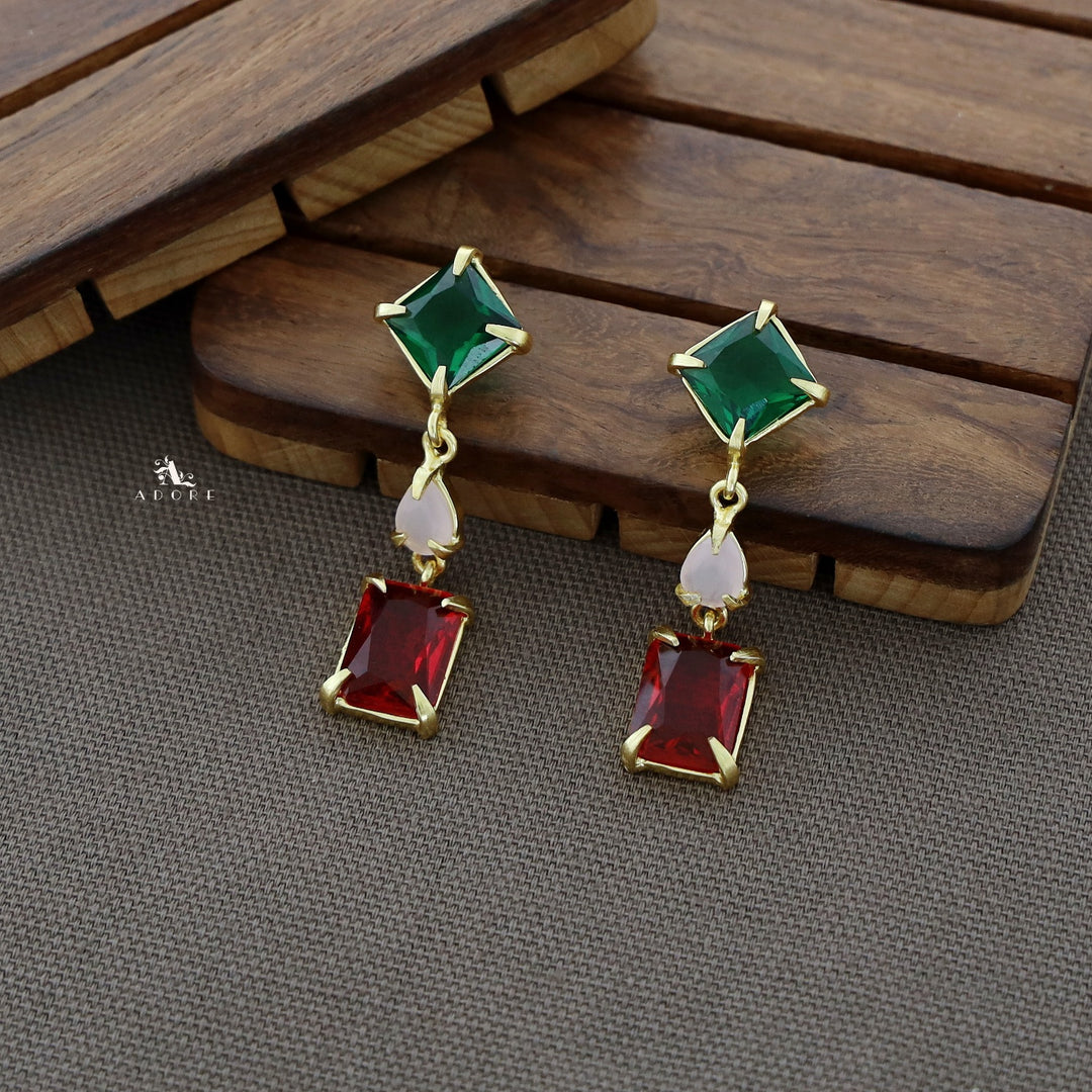 Multicolour Tri Glossy Stone Earring