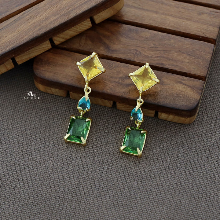 Multicolour Tri Glossy Stone Earring