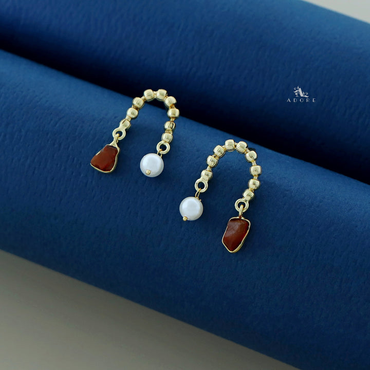 Irma Golden Pearl And Raw Stone Earring