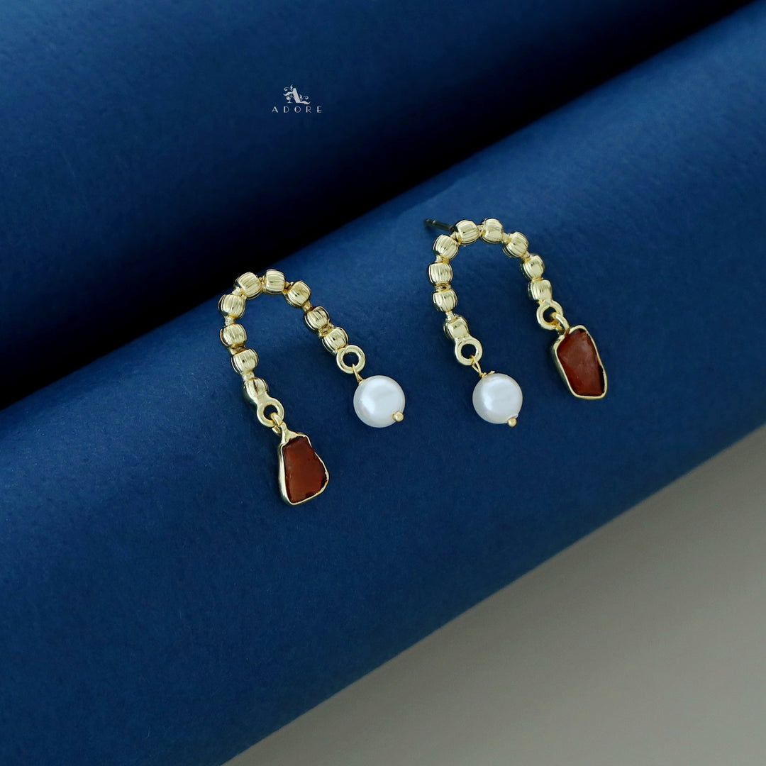 Irma Golden Pearl And Raw Stone Earring