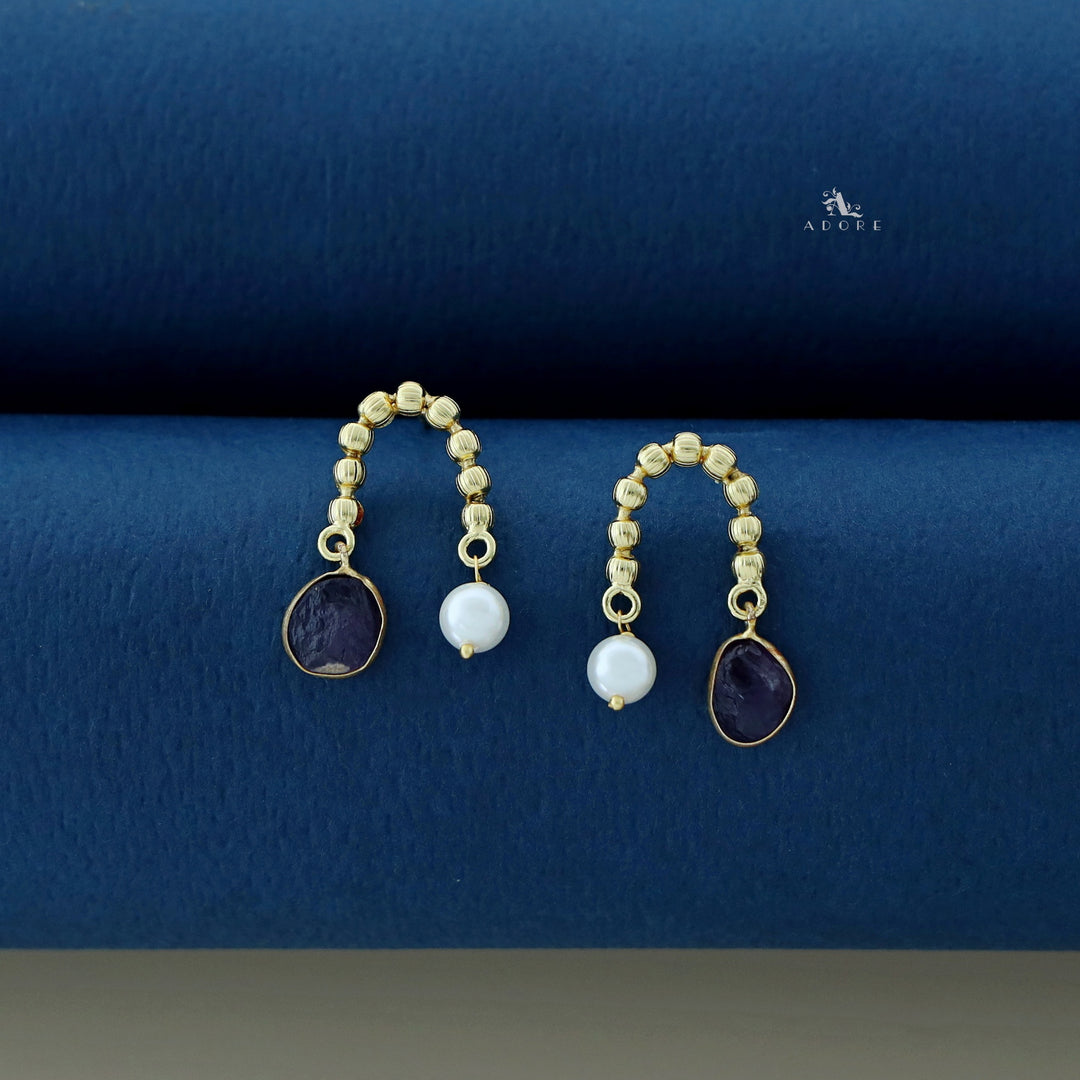 Irma Golden Pearl And Raw Stone Earring