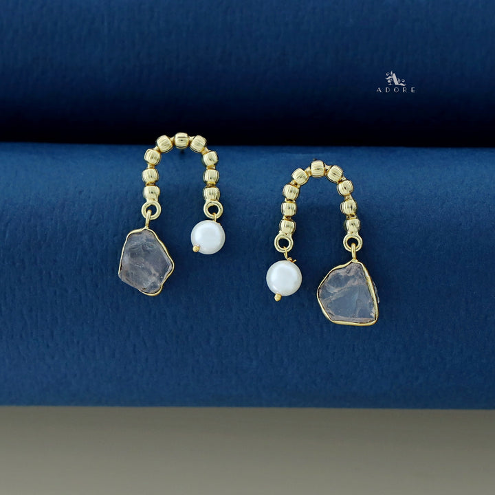 Irma Golden Pearl And Raw Stone Earring