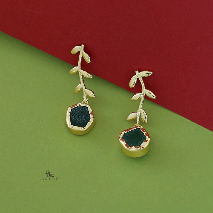 Golden Leay Branch Raw Stone Earring