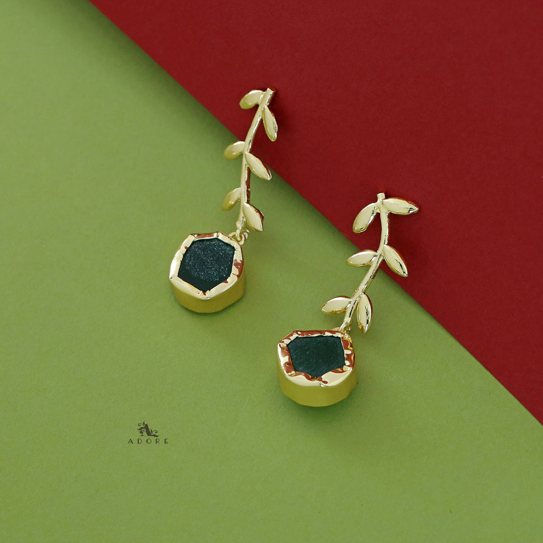 Golden Leay Branch Raw Stone Earring