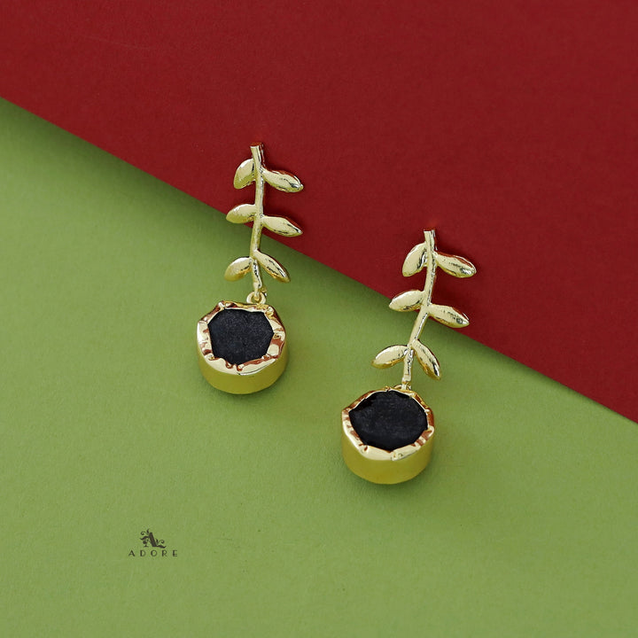 Golden Leay Branch Raw Stone Earring