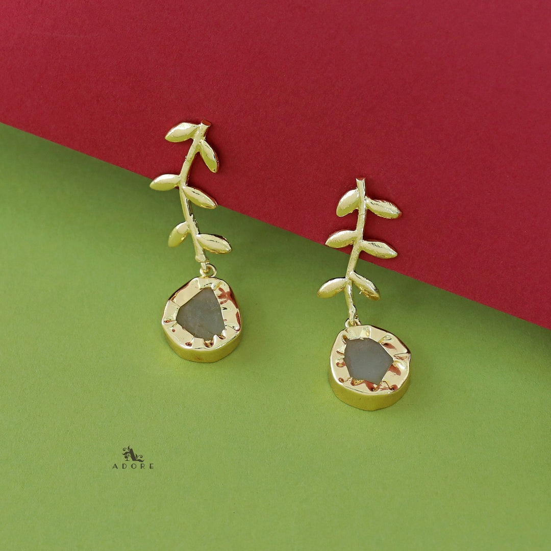 Golden Leay Branch Raw Stone Earring