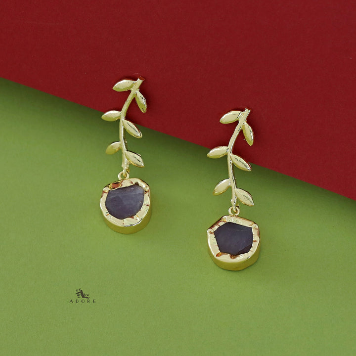 Golden Leay Branch Raw Stone Earring