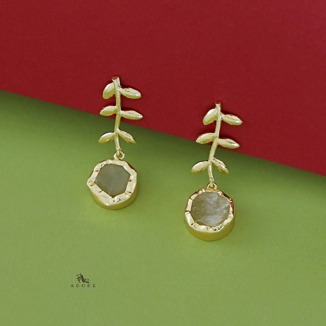 Golden Leay Branch Raw Stone Earring