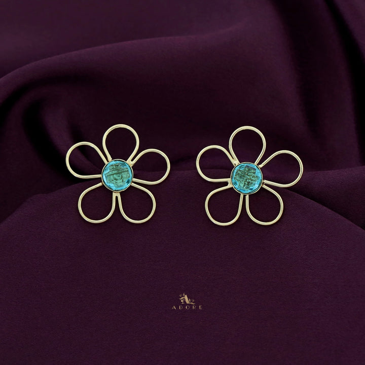 Mia Golden Flower Glossy Stone Earring