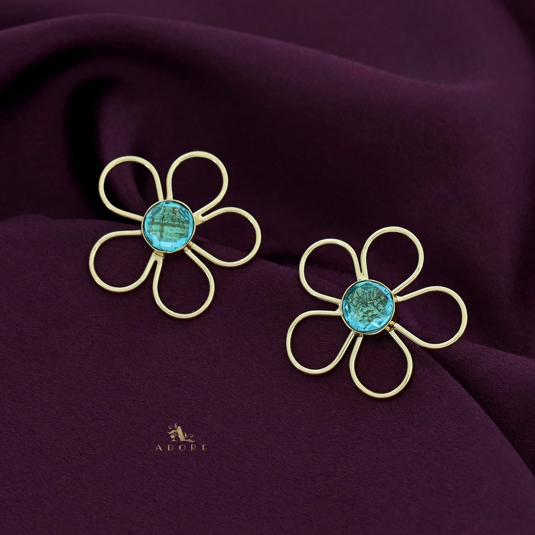 Mia Golden Flower Glossy Stone Earring