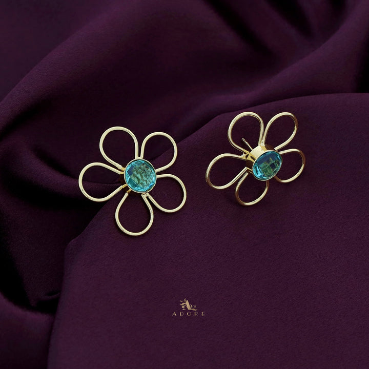 Mia Golden Flower Glossy Stone Earring