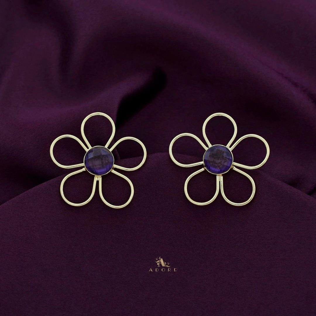 Mia Golden Flower Glossy Stone Earring