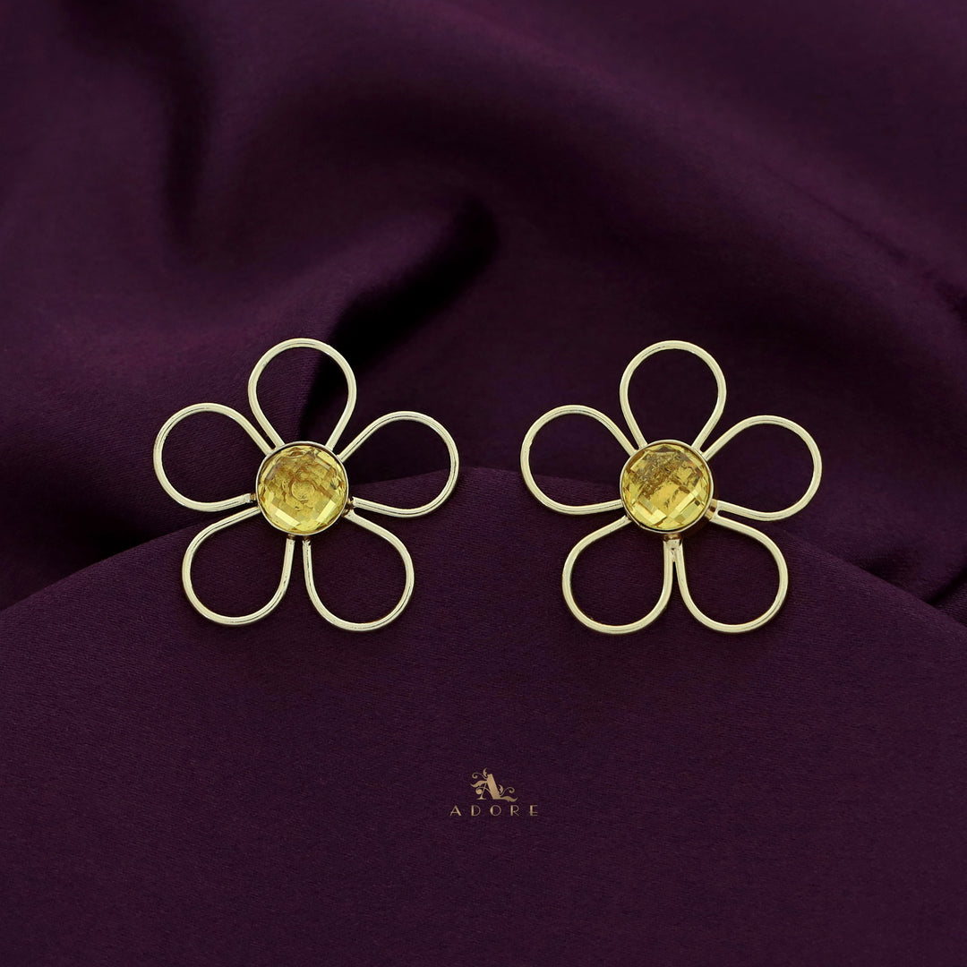 Mia Golden Flower Glossy Stone Earring