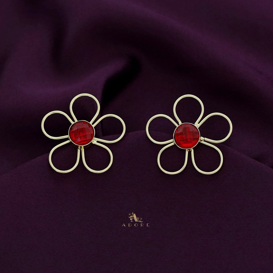 Mia Golden Flower Glossy Stone Earring