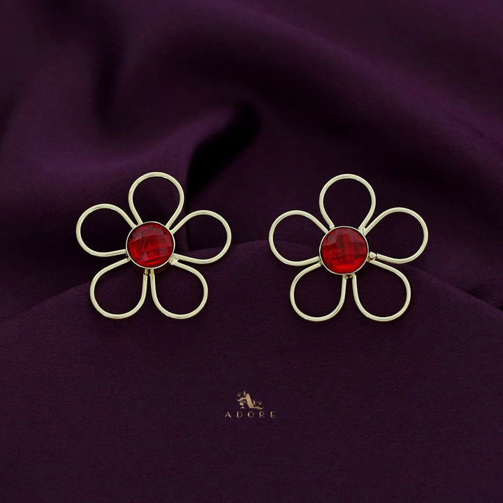 Mia Golden Flower Glossy Stone Earring