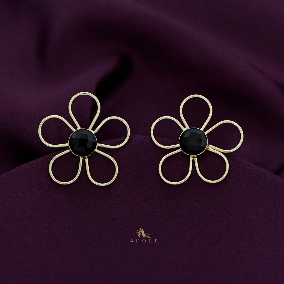 Mia Golden Flower Glossy Stone Earring