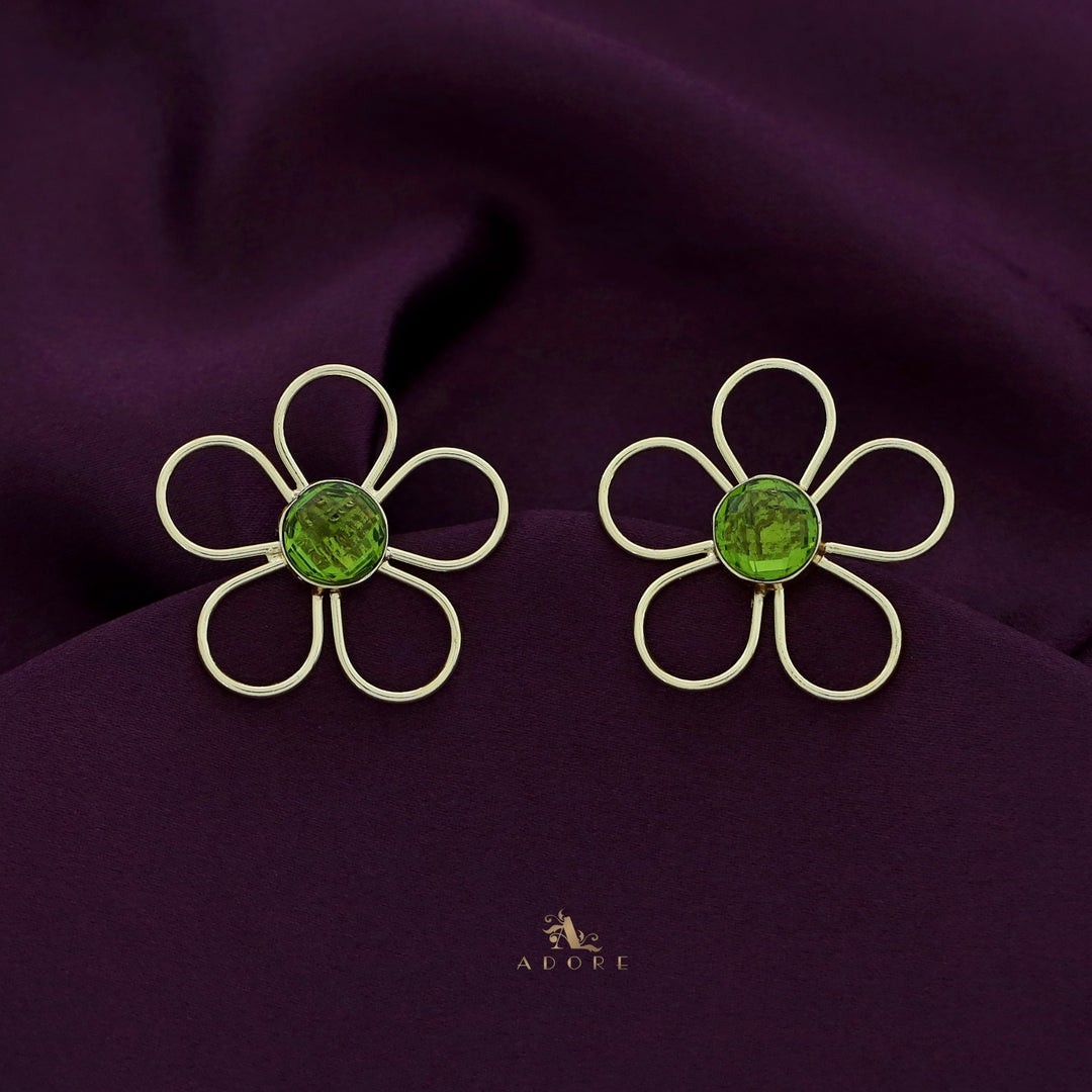 Mia Golden Flower Glossy Stone Earring