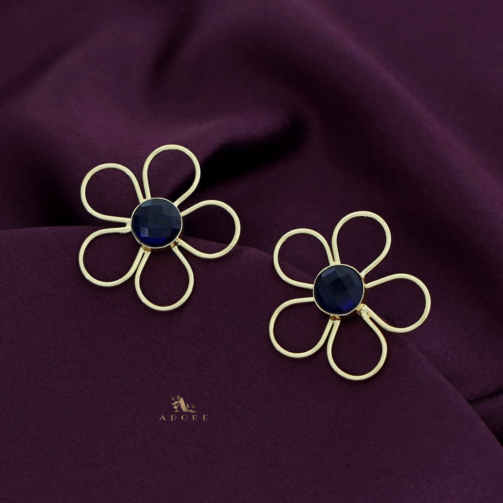 Mia Golden Flower Glossy Stone Earring