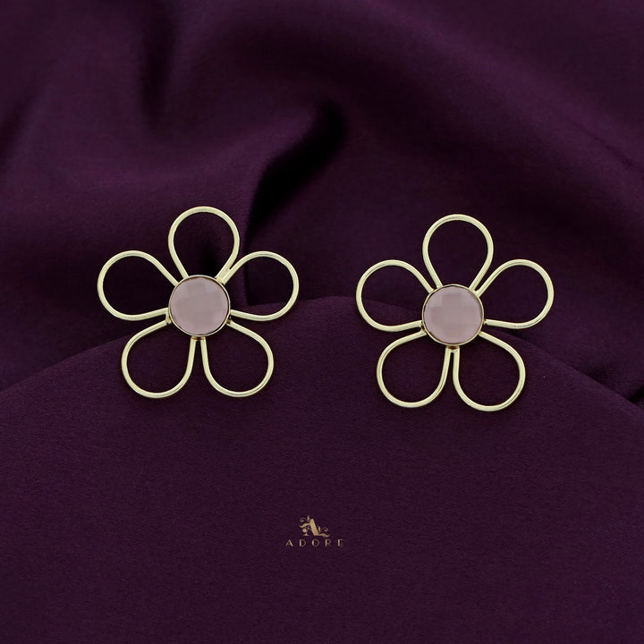 Mia Golden Flower Glossy Stone Earring