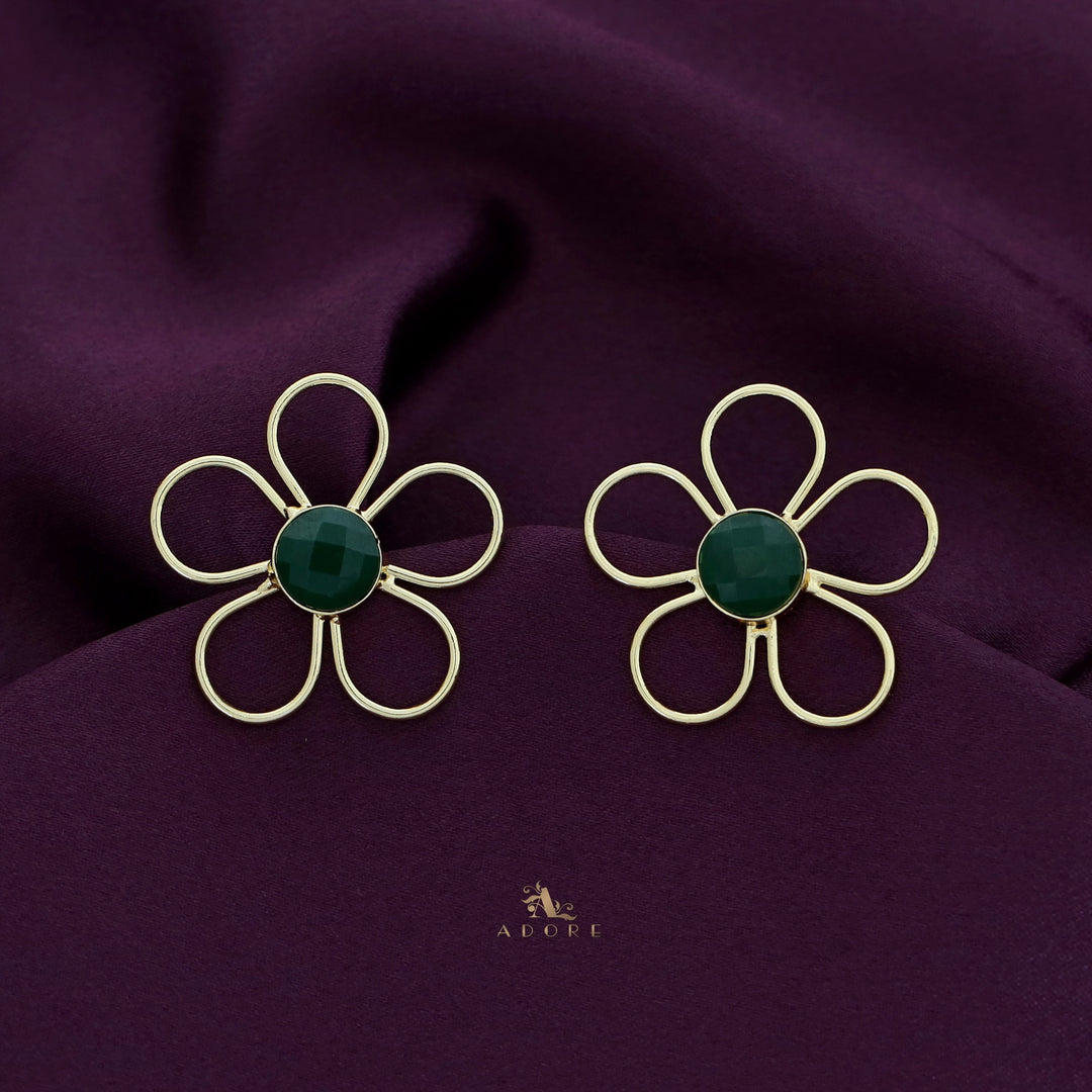 Mia Golden Flower Glossy Stone Earring