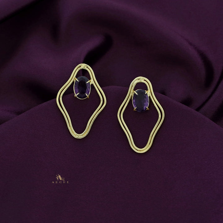 Golden Two Layer Oval Glossy Stone Earring