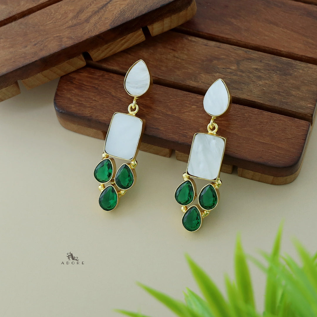 Calista Rectangular Glossy Earring + MOP Drops