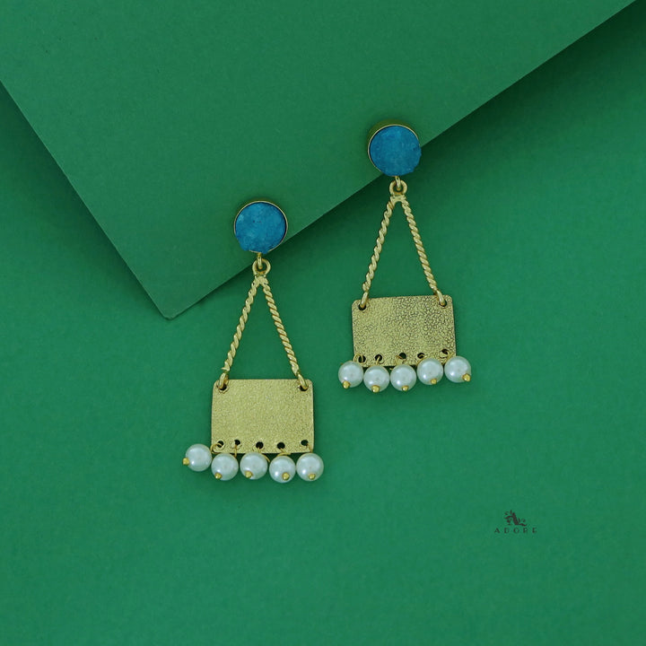 Jocelyn Golden Rectangle Pearl Druzy Earring