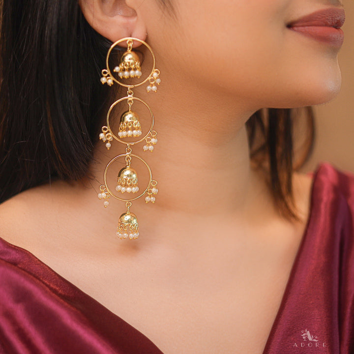 Tri Circle Tetra Jhumka Pearl Earring