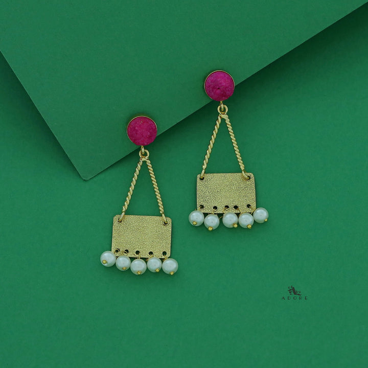 Jocelyn Golden Rectangle Pearl Druzy Earring