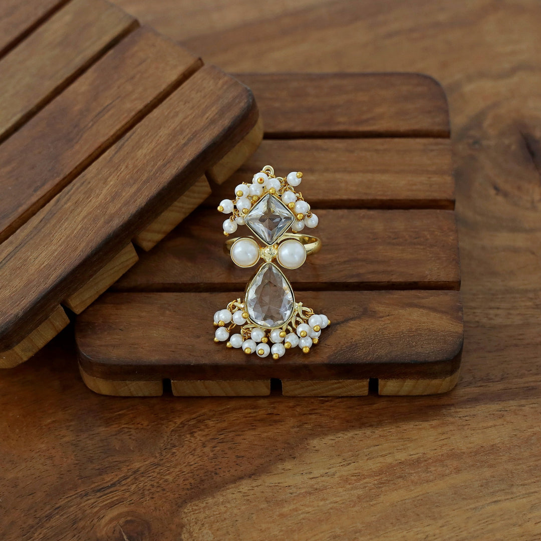 Ivy Drop And Diamond Cluster Pearl Ring