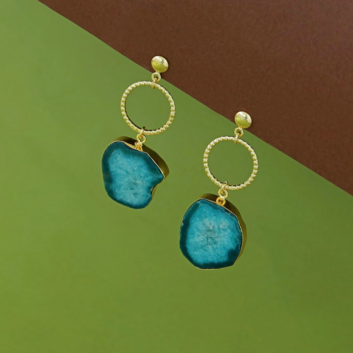 Golden Circle + Agate Stone Earring