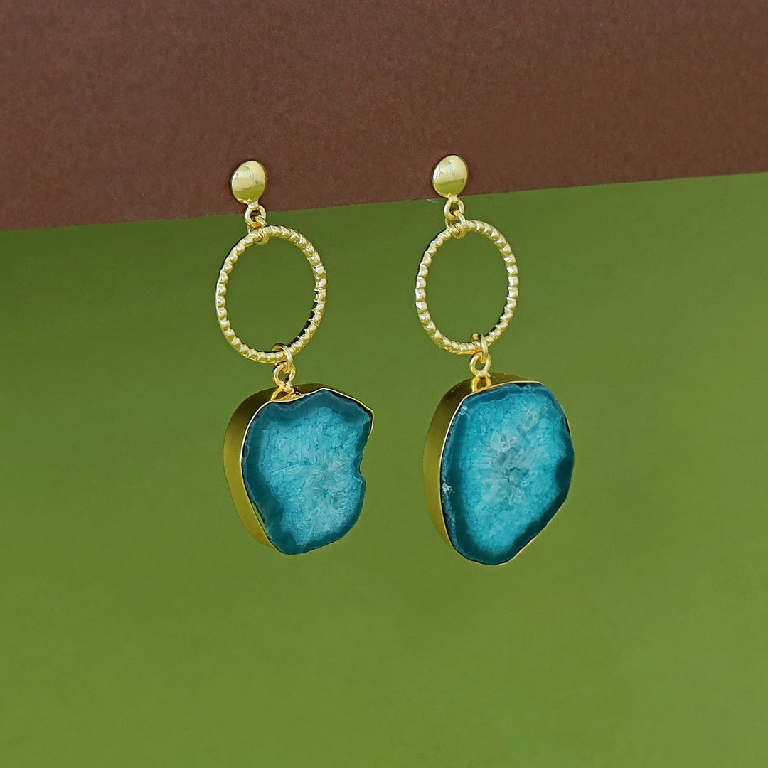 Golden Circle + Agate Stone Earring